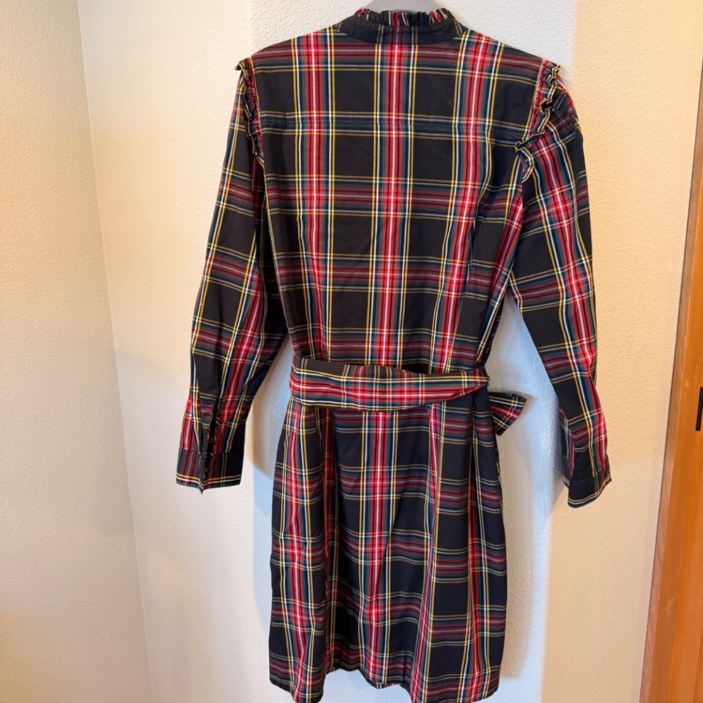 J. Crew Holiday Christmas Stewart Tartan Plaid Belted Shirtdress Size 12 - Picture 3 of 8